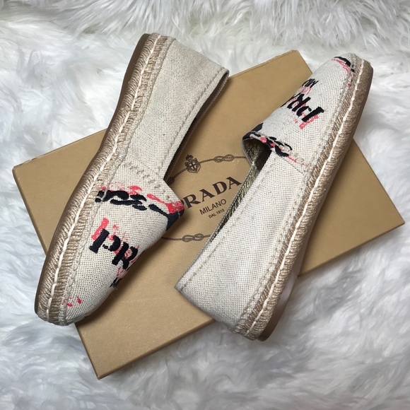 Prada Embroidered Logo Canvas Espadrille Flats - Picture 3 of 12